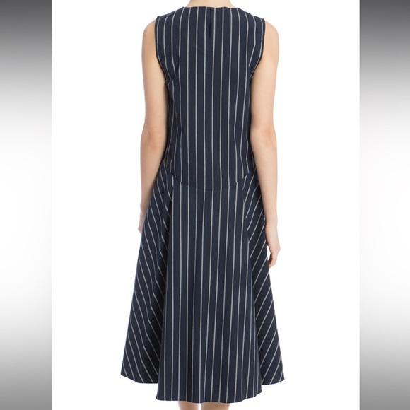 ‘S MaxMara midi sleeveless navy and grey stripe dress size 10 - Picture 2 of 13